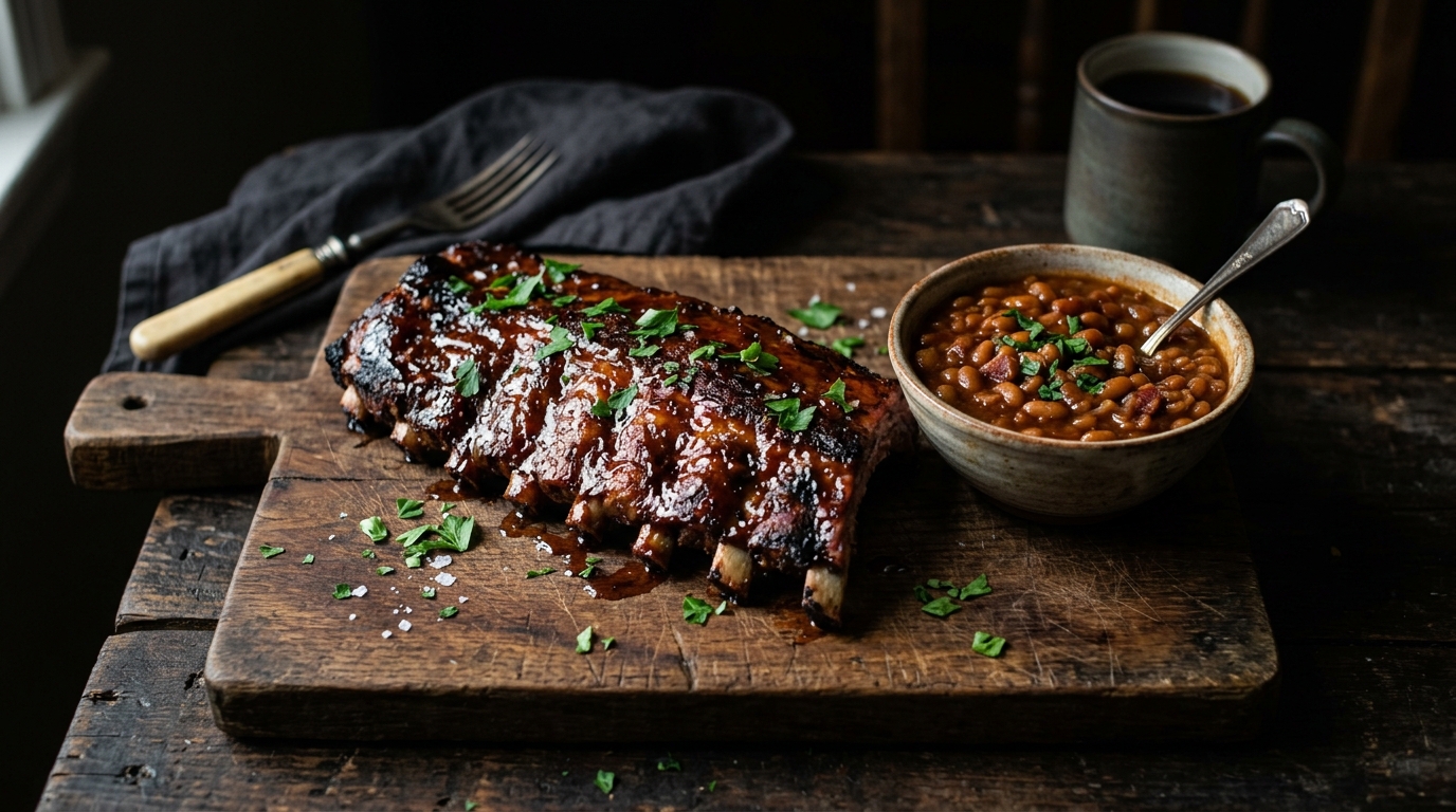 Slow-smoked baby back ribs with BBQ glaze